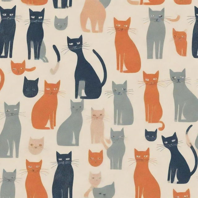 A charming pattern filled with playful, variously posed cats