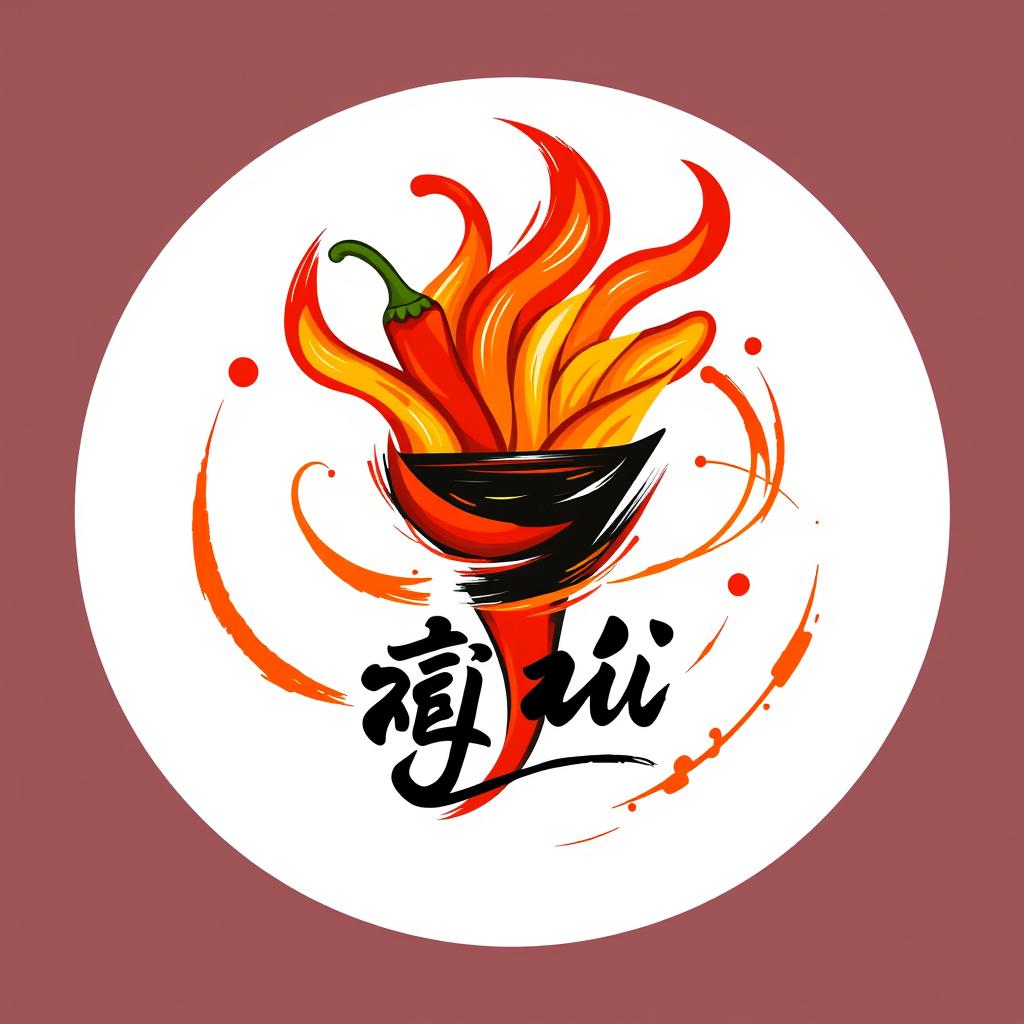 A circular logo design featuring the spicy fry known as စပ်စပ်လေး ငရုတ်သီးကြော်, with an artistic theme