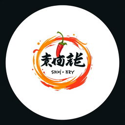 A circular logo design featuring the spicy fry known as စပ်စပ်လေး ငရုတ်သီးကြော်, with an artistic theme