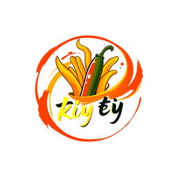 A circular logo design featuring the spicy fry known as စပ်စပ်လေး ငရုတ်သီးကြော်, with an artistic theme