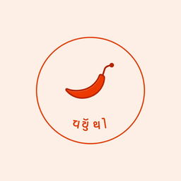 A circular logo design featuring the spicy fry known as စပ်စပ်လေး ငရုတ်သီးကြော် with a minimalistic theme