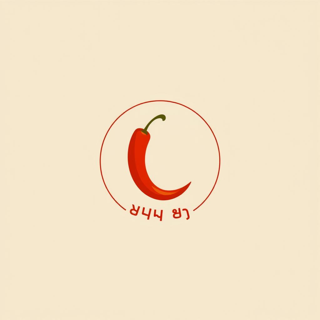 A circular logo design featuring the spicy fry known as စပ်စပ်လေး ငရုတ်သီးကြော် with a minimalistic theme