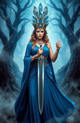 The Goddess of Swords stands regally, embodying both grace and power