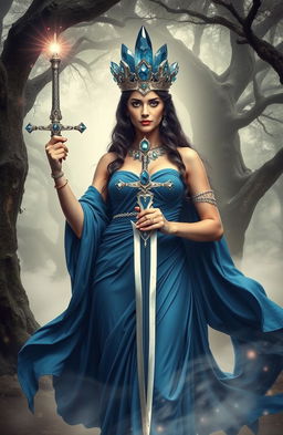 The Goddess of Swords stands regally, embodying both grace and power