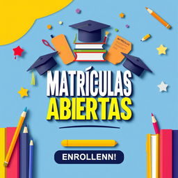 A vibrant and eye-catching poster with the words 'Matrículas Abiertas' prominently displayed