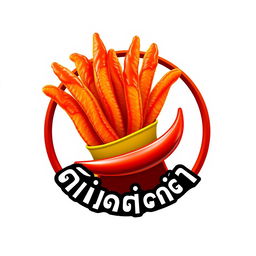 A circular logo design featuring the spicy fry known as စပ်စပ်လေး ငရုတ်သီးကြော်, in a 3D theme