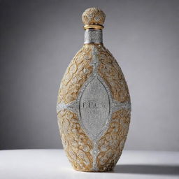 A grandiose, exquisite bottle of water, crafted from pure gold and encrusted with diamonds, featuring a platinum price tag displaying its extravagant worth of a hundred thousand dollars