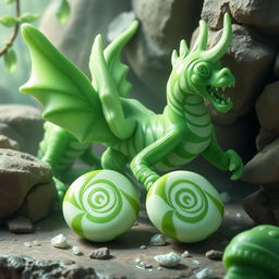 In a magical D&D realm, minty candies transformed into lively mimic creatures, resembling mythical creatures and fantastical beasts