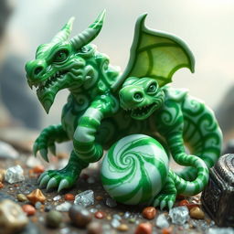 In a magical D&D realm, minty candies transformed into lively mimic creatures, resembling mythical creatures and fantastical beasts