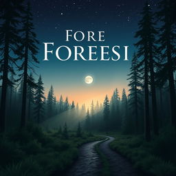 A captivating book cover design featuring a serene forest landscape at dusk