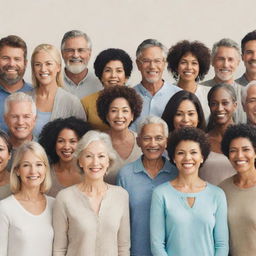 A diverse group of people standing together in unity, showcasing varied ages, ethnicities, and styles.