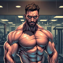 A powerful and detailed illustration of a muscular man, showcasing an incredibly defined physique