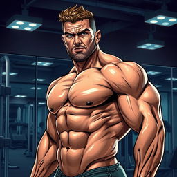 A powerful and detailed illustration of a muscular man, showcasing an incredibly defined physique