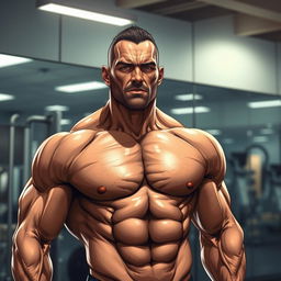 A powerful and detailed illustration of a muscular man, showcasing an incredibly defined physique