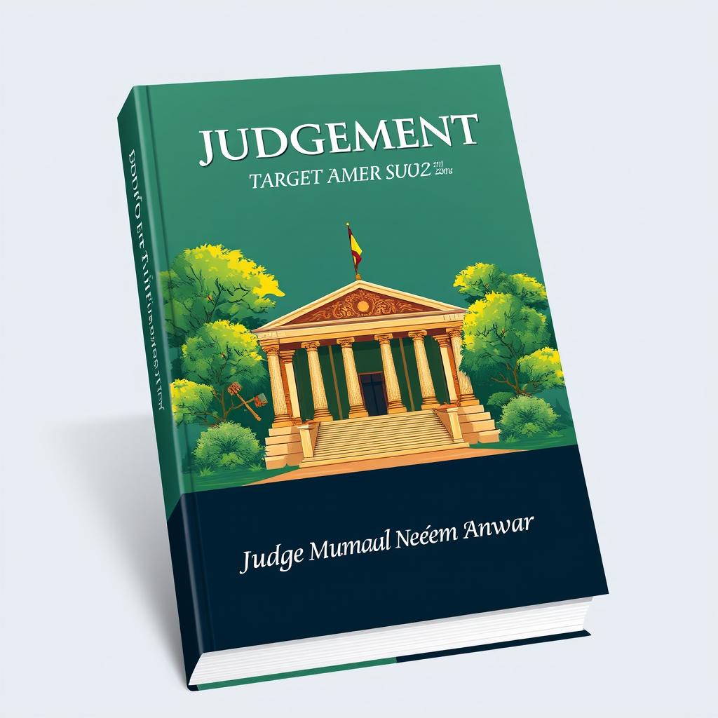 A captivating book cover design for a legal publication titled "Judgements: Target Cases Summer 2024" by Judge Muhammad Naeem Anwar