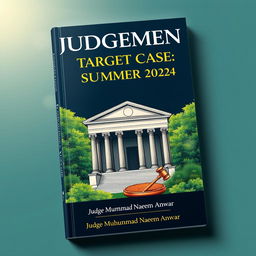 A captivating book cover design for a legal publication titled "Judgements: Target Cases Summer 2024" by Judge Muhammad Naeem Anwar