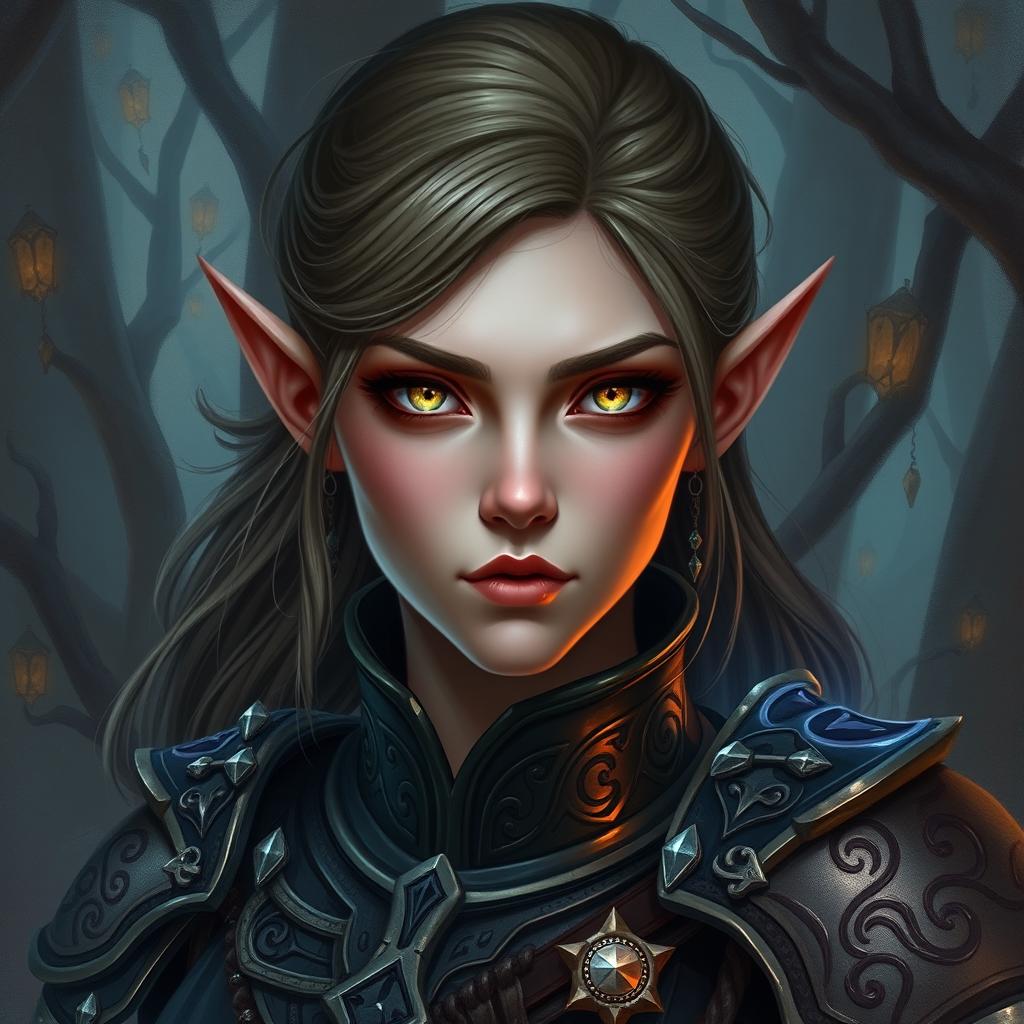 A fantasy character portrait inspired by Dungeons and Dragons, featuring a mysterious and captivating face