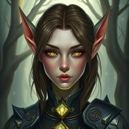 A fantasy character portrait inspired by Dungeons and Dragons, featuring a mysterious and captivating face