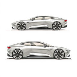 Sketches of a luxurious sedan with dimensions of 6