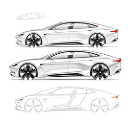 Sketches of a luxurious sedan with dimensions of 6