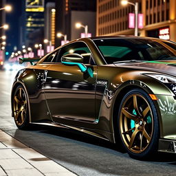 A Vaydor G35 luxurious sports car adorned with a striking green gold stripe running along its sleek body