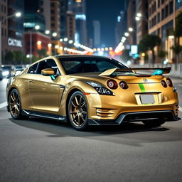 A Vaydor G35 luxurious sports car adorned with a striking green gold stripe running along its sleek body