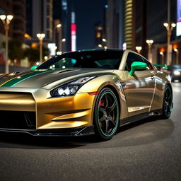 A Vaydor G35 luxurious sports car adorned with a striking green gold stripe running along its sleek body