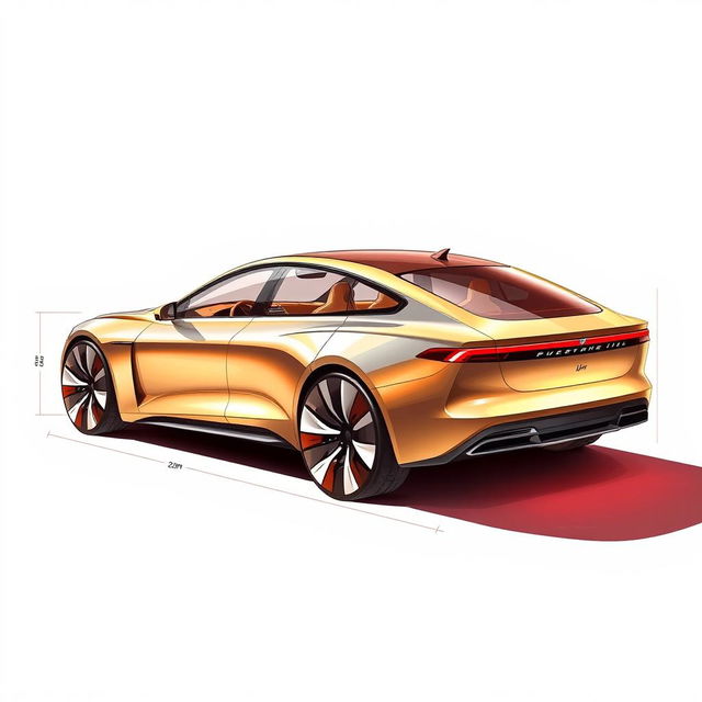 Detailed sketches of a luxurious sedan with dimensions of 6