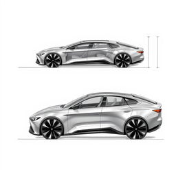 Detailed sketches of a luxurious sedan with dimensions of 6