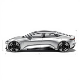 Detailed sketches of a luxurious sedan with dimensions of 6