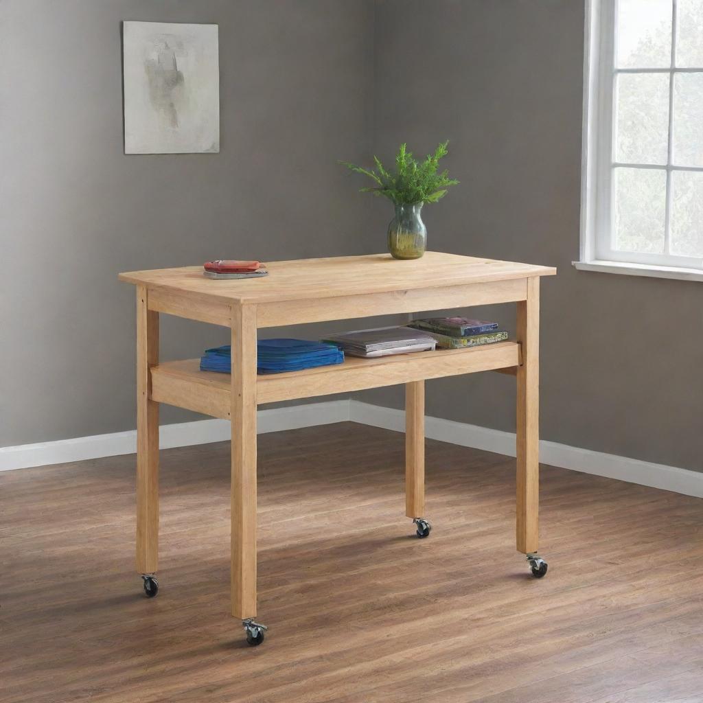 A compact, transformable table designed for creative and repair work. It saves space and consolidates all crafting materials into one, convenient location. This versatile work station can fit in any room.