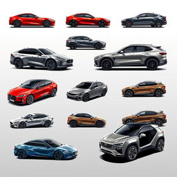 Creation of an automobile range featuring a collection of cars with diverse styles and features