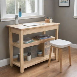 A compact, transformable table designed for creative and repair work. It saves space and consolidates all crafting materials into one, convenient location. This versatile work station can fit in any room.