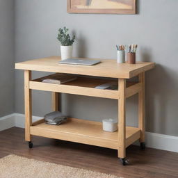 A compact, transformable table designed for creative and repair work. It saves space and consolidates all crafting materials into one, convenient location. This versatile work station can fit in any room.