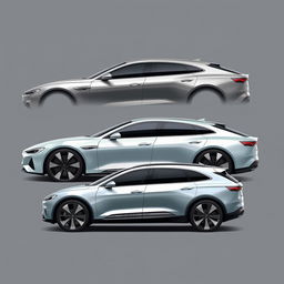 Creation of an automobile range featuring a luxury sedan, a luxury sports coupe, and a luxury SUV, all 100% electric