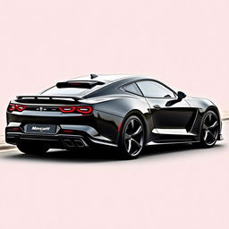 A sports coupe featuring a long hood, exuding power and elegance, with a muscular and curvaceous rear design