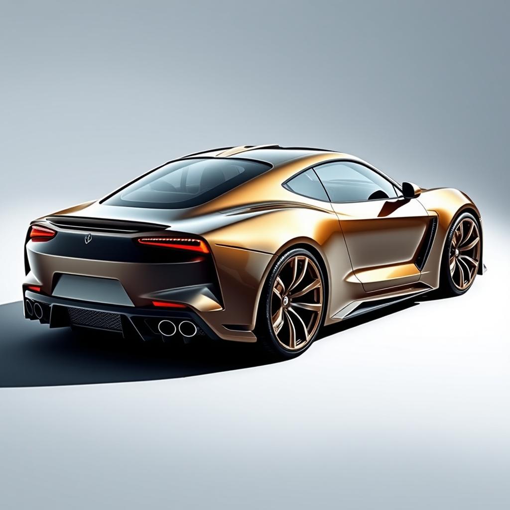 A sports coupe featuring a long hood, exuding power and elegance, with a muscular and curvaceous rear design