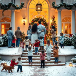 A large house in Florida, beautifully decorated for Christmas with a dusting of snow covering the ground