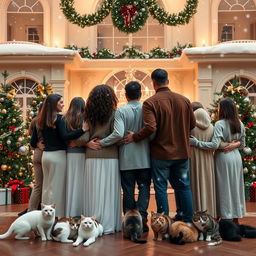 A large Florida house, lavishly decorated for Christmas, featuring a soft snowfall