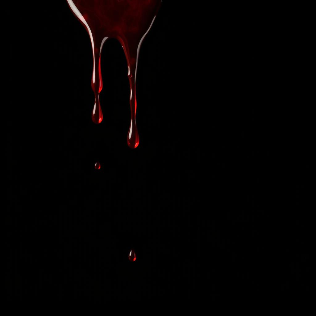 dark red poison dripping from the top left corner onto a black background, capturing the sinister allure of the scene with vivid, gleaming drops and a shadowy atmosphere