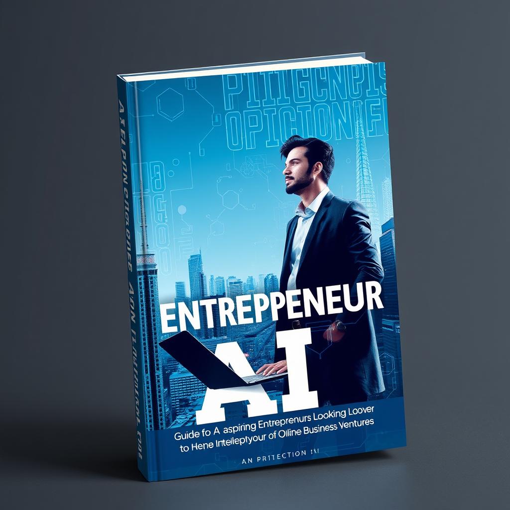 A dynamic book cover design for "AI Entrepreneur", a guide for aspiring entrepreneurs looking to leverage artificial intelligence in their online business ventures