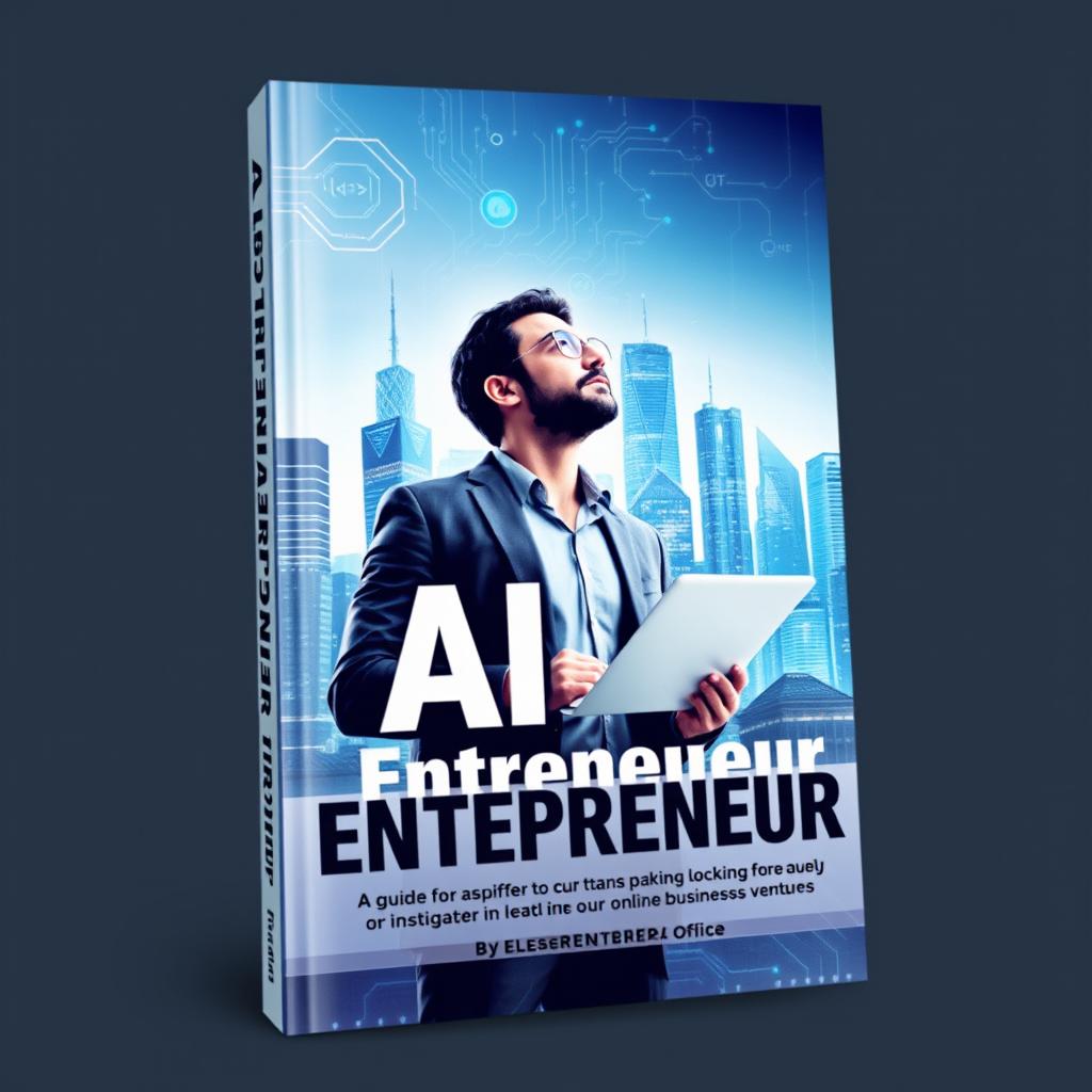 A dynamic book cover design for "AI Entrepreneur", a guide for aspiring entrepreneurs looking to leverage artificial intelligence in their online business ventures