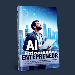 A dynamic book cover design for "AI Entrepreneur", a guide for aspiring entrepreneurs looking to leverage artificial intelligence in their online business ventures