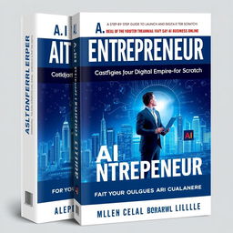 A captivating book cover design for "AI Entrepreneur: Building Your Digital Empire from Scratch" with a subtitle "A Step-by-Step Guide to Launching and Scaling a Successful AI Business Online"