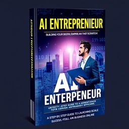 A captivating book cover design for "AI Entrepreneur: Building Your Digital Empire from Scratch" with a subtitle "A Step-by-Step Guide to Launching and Scaling a Successful AI Business Online"