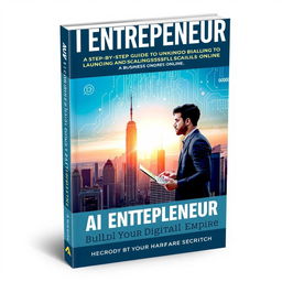 A captivating book cover design for "AI Entrepreneur: Building Your Digital Empire from Scratch" with a subtitle "A Step-by-Step Guide to Launching and Scaling a Successful AI Business Online"