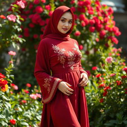 A sensuous woman dressed in a beautifully tailored jilbab, designed to elegantly accentuate her voluptuous figure