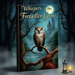 A captivating and imaginative book cover design featuring a mystical forest illuminated by soft moonlight