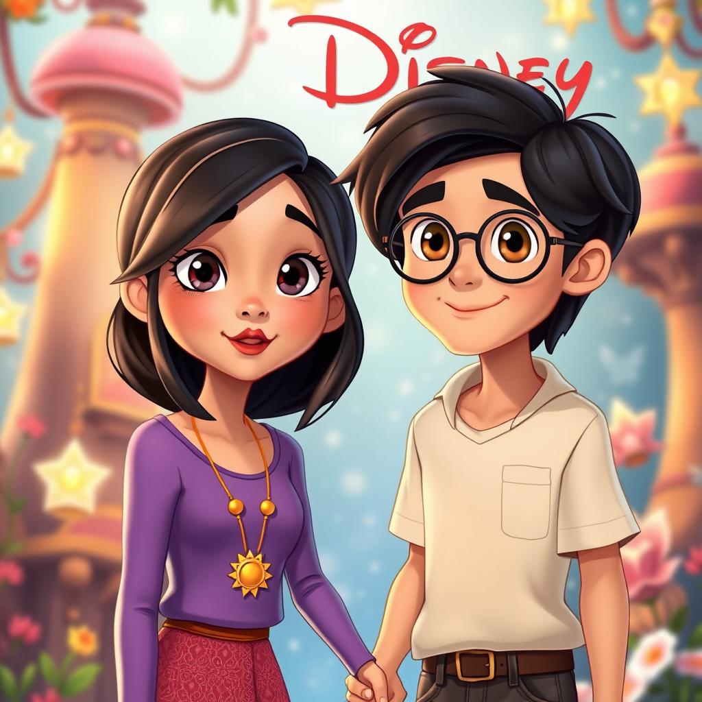 An animated Disney-style book cover featuring a teenage girl with shoulder-length black hair, light brown skin, small slightly slanted eyes, and beautiful lips