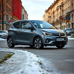 A three-door hatchback named Stern Attack 20 parked on the streets of Russia